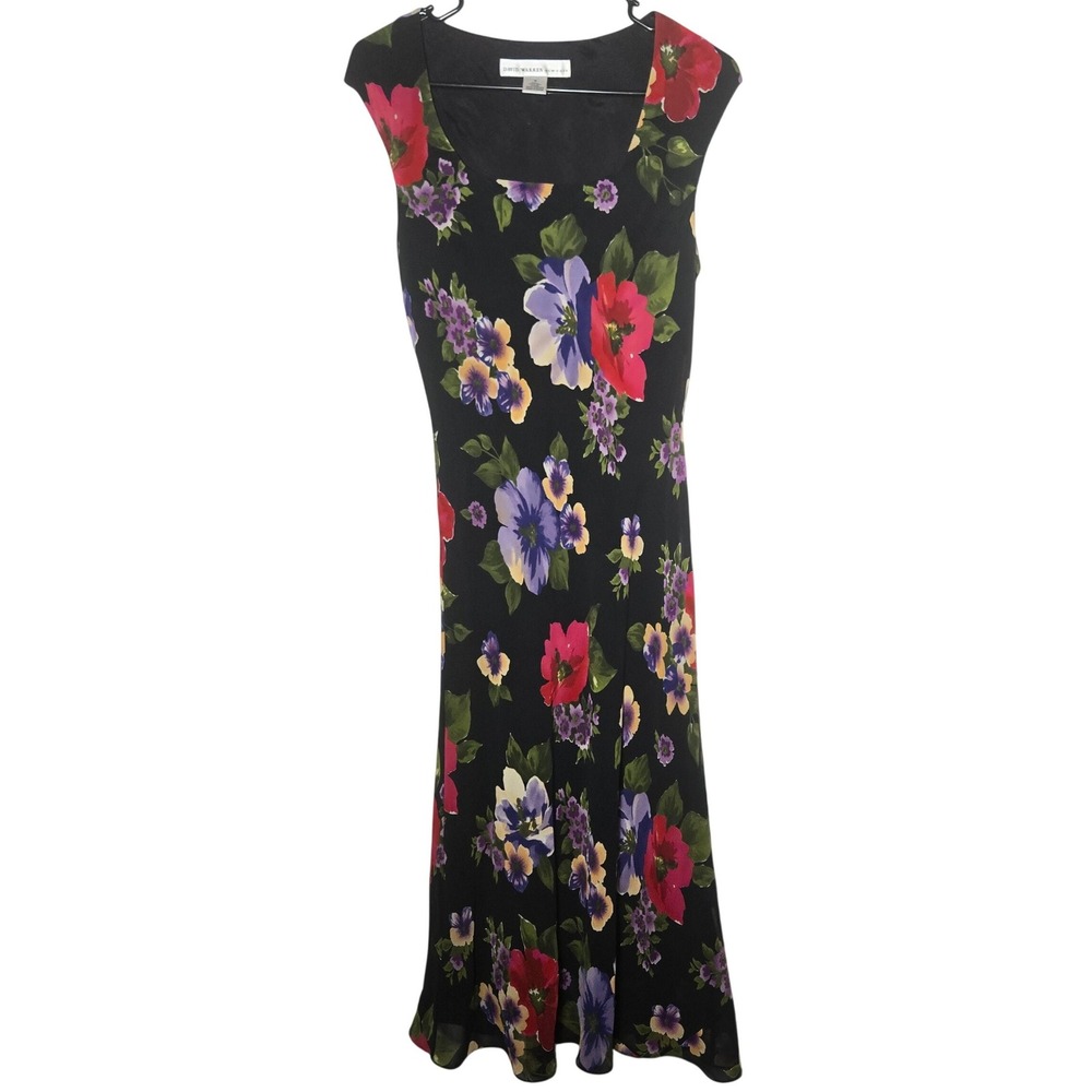 David Warren Silk Floral Sleeveless Midi Dress 8 90s Grunge Romantic Whimsigoth